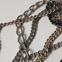 GS Signed Vintage Multi Strand Chain Bracelet Pendant Silver Tone 9″ Rhinestones