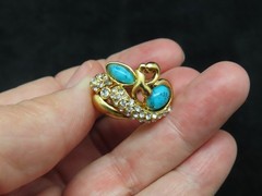 Vintage Gold Plated CZ w/Turquoise Colored Navette Ring SZ 5.25