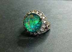 UNIQUE! Estate Australian Black Fire Opal & Crystal Quartz Triplet Sterling Ring