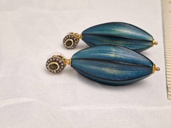 Vintage Designer 1992 Bronze Pave Gemstone Olive Tourmaline Blue Melon Earrings