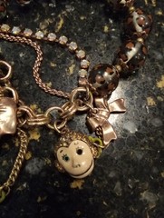 B & J Rose & Gold Tone Charm Necklace And Bracelet Set Hearts, Leaves, Frog,…