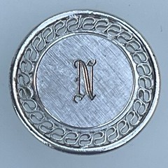 Letter N Initial Circle Brooch Pin Signed A & Z Ornate Brushed Sterling Silver