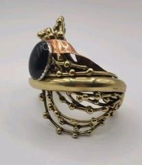 Vintage Cuff Bracelet Artisan Mixed Metal Black Onyx Modernist Brutalist 171.3g