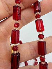 Vintage Necklace Glass Beads Art Deco Red Barrel 28 Inches PJ