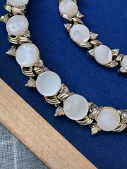 Vintage Judy Lee Signed White Moonglow Lucite Parure Necklace Bracelet Earrings