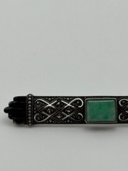 Vintage Art Deco 935 Sterling Silver Marcasite Enamel Amazonite Brooch