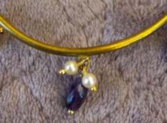 Open Brass Bracelet With Faux Pearls And Purple Rhinestone Beads