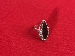 Vintage Emmons Black Marquise Cabochon Rhinestone Adjustable Ring Silver Tone Co