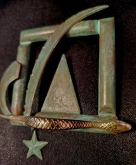 ESTATE Antique Pin, Patina Copper, Varied Charms, Handmade Creatively Designed