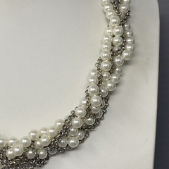 Sugarfix Baublebar Necklace Torsade Imitation Pearl Silver Tone Chain Twist 21″