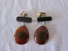 Vintage Mid-century Plastic Modernist Style Dangle Clip Earrings