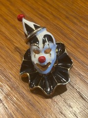 Vintage Creepy Clown Pin in White, Black, Red and Gold