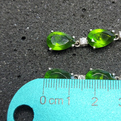 Vintage Green Quartz Pear Teardrop 3 Stone Line Dangle Earrings Silver 925 1.75″