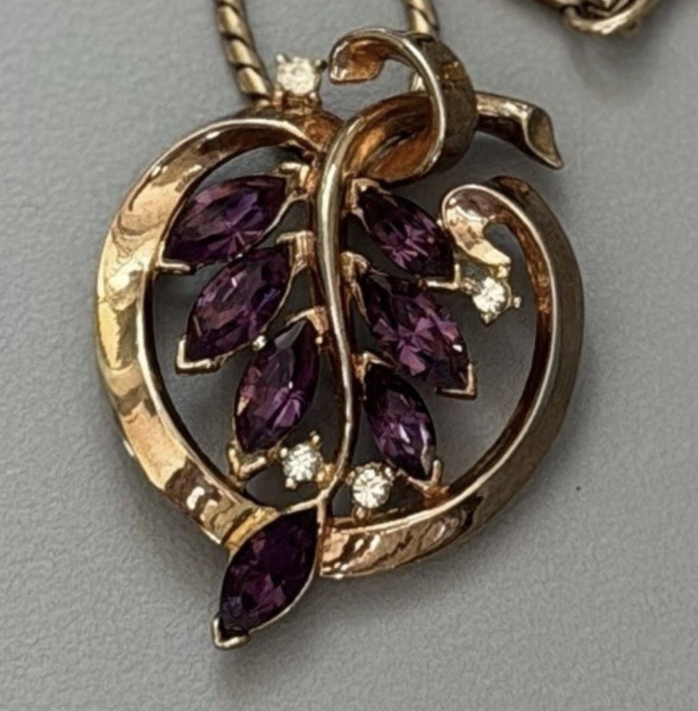 EXQUISITE 1950 CROWN TRIFARI PHILIPPE GOLD PLATED RHINESTONE FLORAL NECKLACE