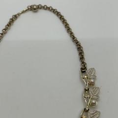 Vintage Judy Lee Gold Tone Necklace Leaf Design Faux Pearls Rhinestones Elegant