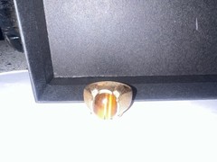 Vintage Mens Size 9 Tiger Eye Ring Gold Plated Maker Mark Gold Tone