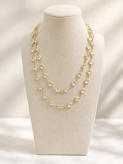 Vintage Signed Austrian Crystal USA Necklace Gold Tone Clear Bezel Set Stones