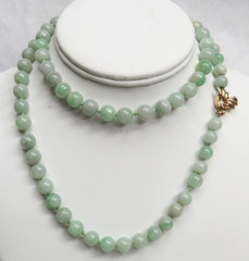 WONDERFUL JADE 9mm BEADS WITH 14K GOLD CLASP 30″ NECKLACE