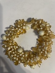 Vintage Creamy Beige & Topaz Glass Beads Tropical Bracelet w/ Toggle Closure