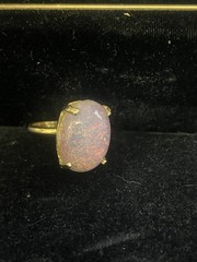 Vintage Faux Fire Opal Ring Gold Tone Adjustable Retro Mid Century Art Glass