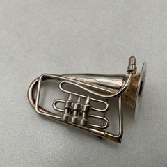 Vintage Silver Tone Trumpet Horn Brooch Music Instrument Pin Minimalist Jazz