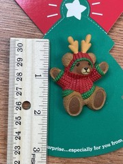Vintage Hallmark Holiday Pin Brooch Teddy Bear in Sweater with Reindeer Ears NEW