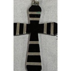 Vintage Taxco Mexico 925 Sterling Silver Black Onyx Inlay Striped Cross Pendant