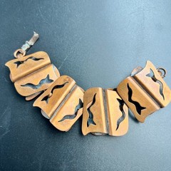Vintage Brutalist Copper Panel Link Bracelet Abstract Cutout Mid-Century Modern
