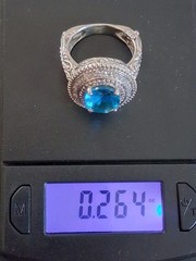 Vintage Art Deco London Blue Topaz CZ Halo Cocktail Ring Size 7 Sterling Silver