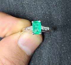 14K White Gold Engagement Ring 0.65CT.Natural Colombia Emerald Rectangular Shape