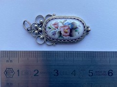 Vintage Rostov Finift Enamel Pendant & Ring Floral Hand-Painted Silver Plated