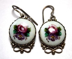 Vintage Unique Russian Enamel Hand Painted Jewelry Set Earrings & Necklace #29a