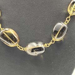 Vintage Smoky Quartz Quartz Stone Necklace On Antiqued Brass Tone Link Chain