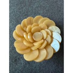 Yellow Beaded Button Flower Shaped Pin Brooch