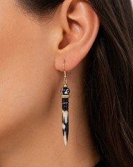 Vintage Long Tribal Dangle Pierced Earrings Carved 3.75″ Unique Tribal kp-36