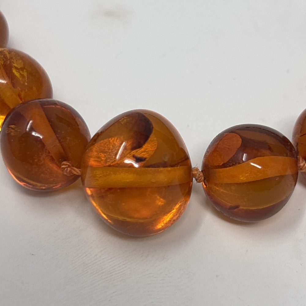 Vintage Honey Amber Necklace Graduated Round Beads Screw Clasp Faceted