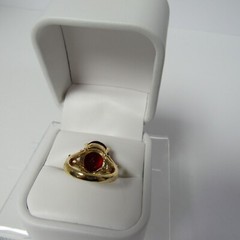 Vintage Cocktail Ring Red Center Stone & White Rhinestones Size 7.5 in Ring Box
