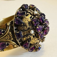 Sandor Amethyst Marquise Rhinestone & Pearls Ornate Sprung & Hinged Bracelet