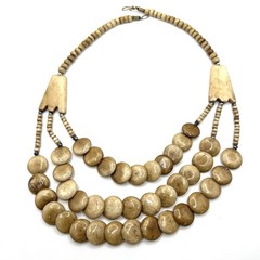 Vintage Multi Strand Bone Bead Necklace Tribal Boho Natural Beige Statement 19”
