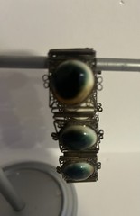 Victorian Silver Tone Filligree Opercullum/Shiva Eye Shells Link Bracelet # 9107