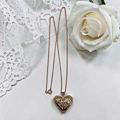 Vermeil 925 Sterling Silver Diamond Cut Open Design Puffy Heart Pendant Necklace