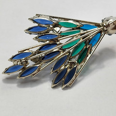 Vtg Juliana Margarita Navettes Blue Green Spray Brooch Pin Clip Earrings (READ)