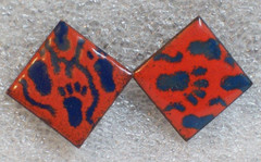 Red Blue Enamel Copper Earrings Retro MCM Footprint Vintage Mid Century Modern