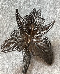 Vintage Silver Tone Filigree Flower Brooch 2.25 X 2 Inches