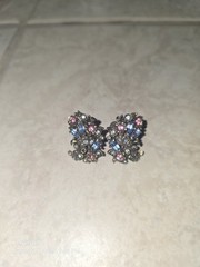 Vintage Hollycraft Twist On Earrings With Colorful Rhinestones 1950s