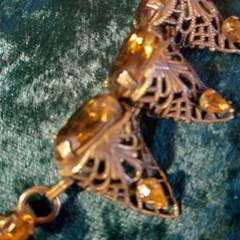 Filigree cone topaz glass necklace, filigree open work, 15 inch, beautiful