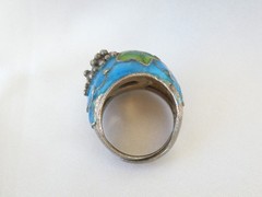 Antique Sterling Silver 925 Enamel Ivy Import Dome Ring Size 7