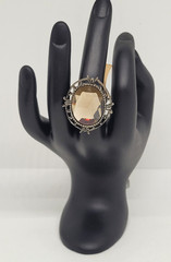 Cocktail Ring Smoky Crystal Gray SZ 7 Ornate Dark Metal