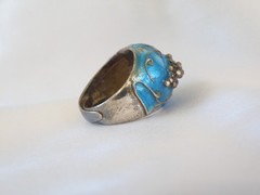Antique Sterling Silver 925 Enamel Ivy Import Dome Ring Size 7