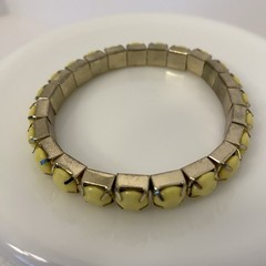 Vintage Yellow Pave Set Plastic Stone Stretch Bracelet Silver Tone Mid Century